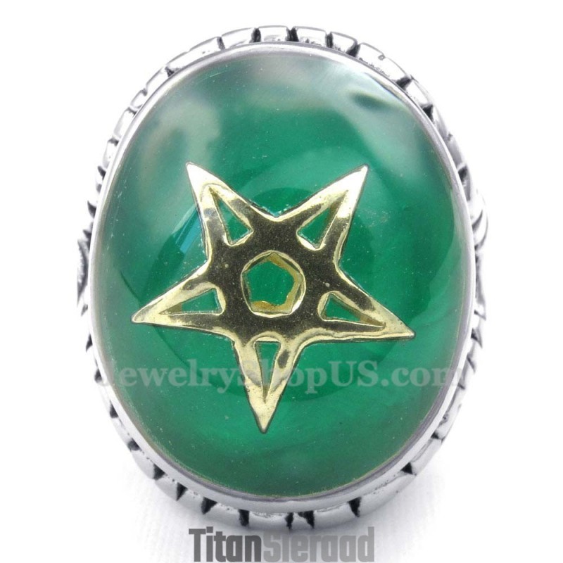 Gouden Vijfpuntige Ster Titanium Groene Ring Gouden Vijfpuntige Ster Titanium Groene Ring