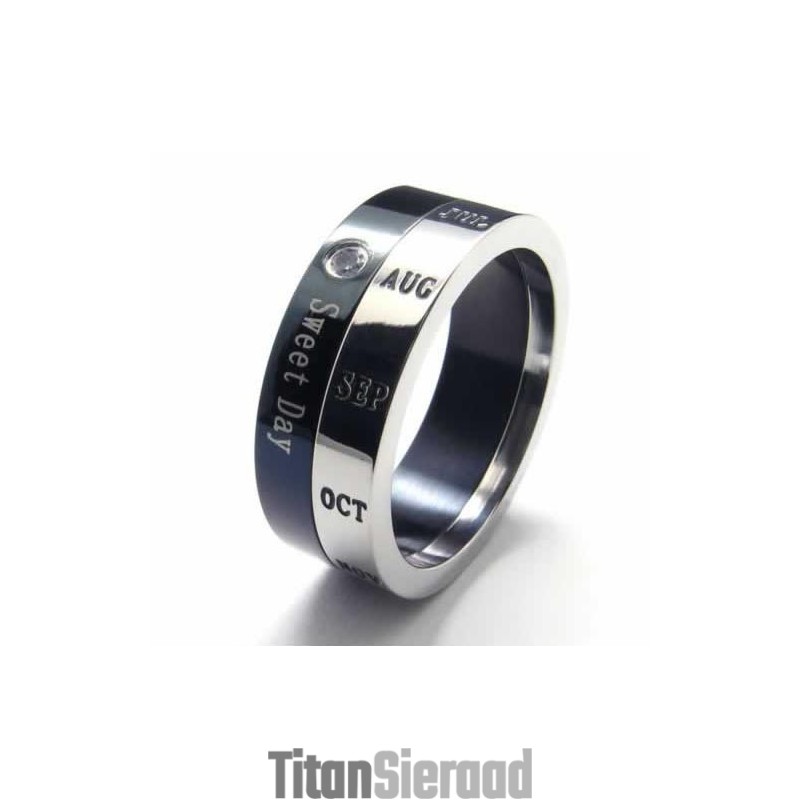 Sweet Day 8 Mm Diamanten Gezette Titanium Ingelegde Ring