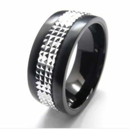 9 Mm Titanium En Zilveren Ingelegde Ring