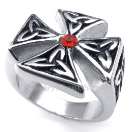 Titanium Kruisring Met Rode Zirkoon