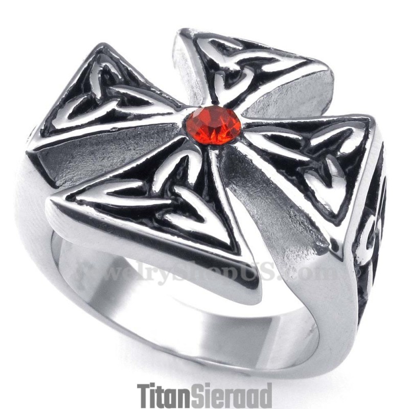 Titanium Kruisring Met Rode Zirkoon Titanium Kruisring Met Rode Zirkoon