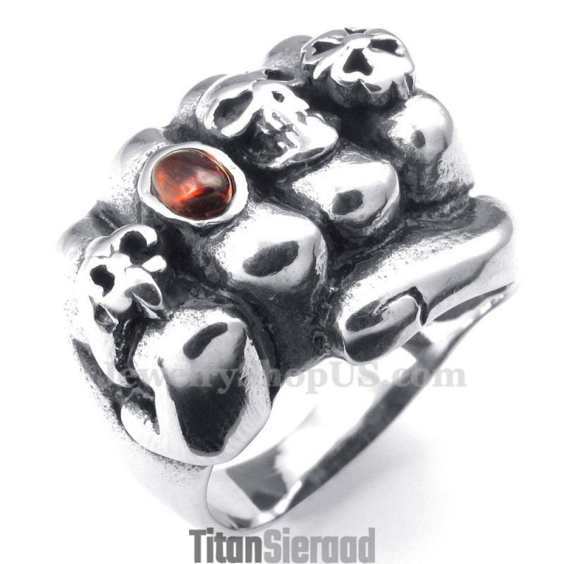 Titanium Vuistring Met Rode Zirkoon Titanium Vuistring Met Rode Zirkoon