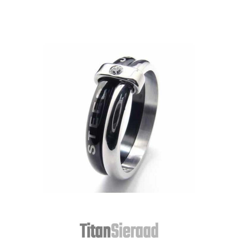 Twee Cirkels 8 Mm Diamanten Gezette Titanium Ingelegde Ring Twee Cirkels 8 Mm Diamanten Gezette Titanium Ingelegde Ring