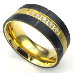 Gouden Zwarte Titanium Ring Met Witte Zirkoon