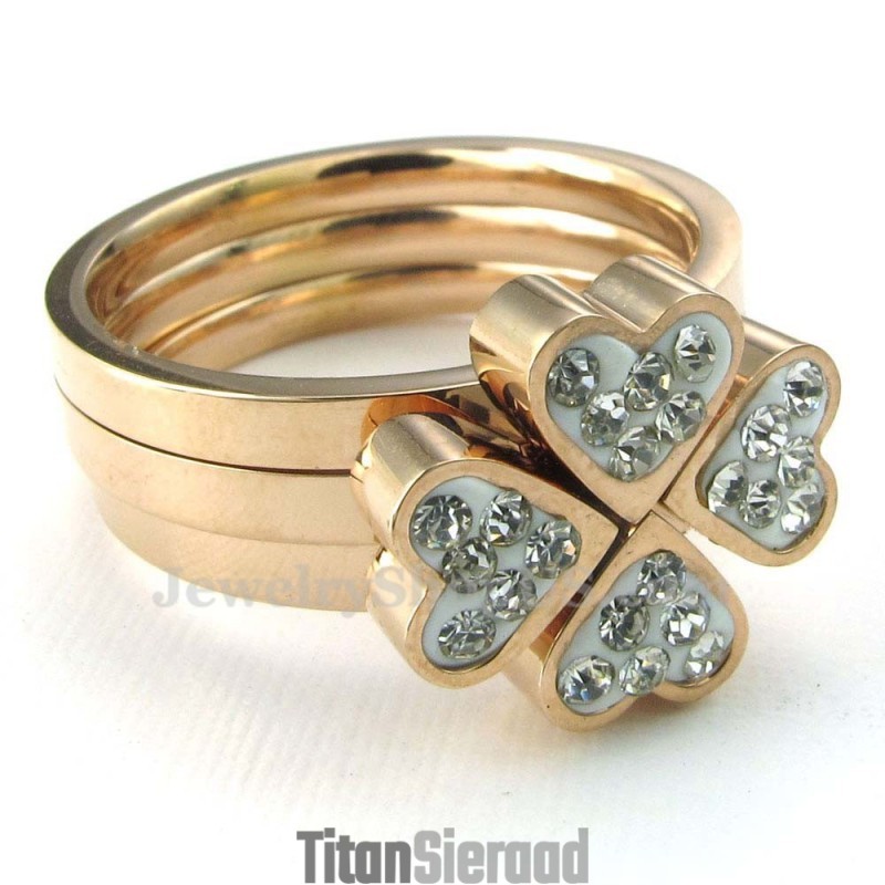Rosegouden Klavertjevier Titanium Ring (Drie In Één)