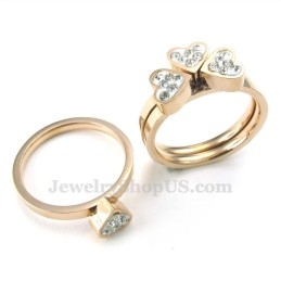 Rosegouden Klavertjevier Titanium Ring (Drie In Één)