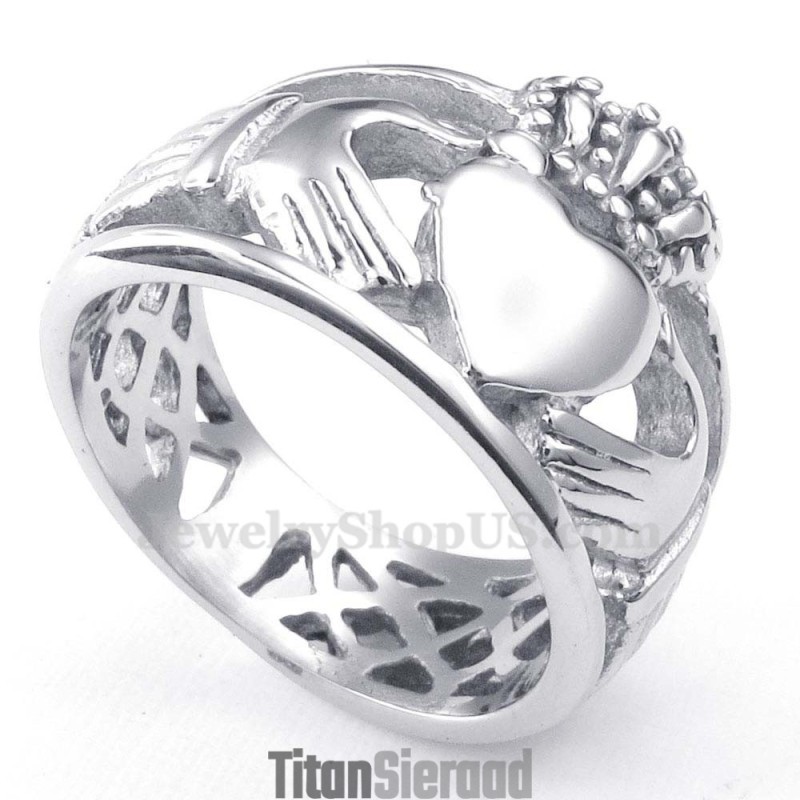 Handen Knuffelen Omhoog Hart Titanium Ring Handen Knuffelen Omhoog Hart Titanium Ring
