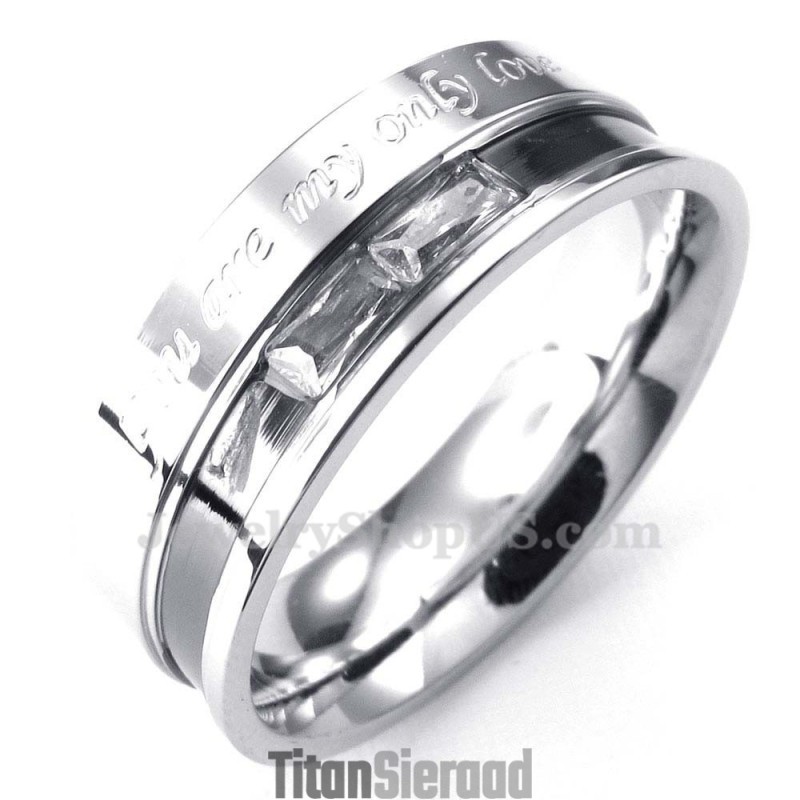Titanium Lovers Ring Met Witte Strass