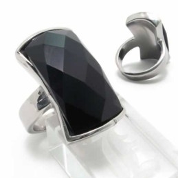 Zwarte Agaat 13 Mm Titanium Ingelegde Ring