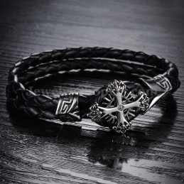 Gepersonaliseerde Gebreide Titanium Leren Armband Voor Heren C869