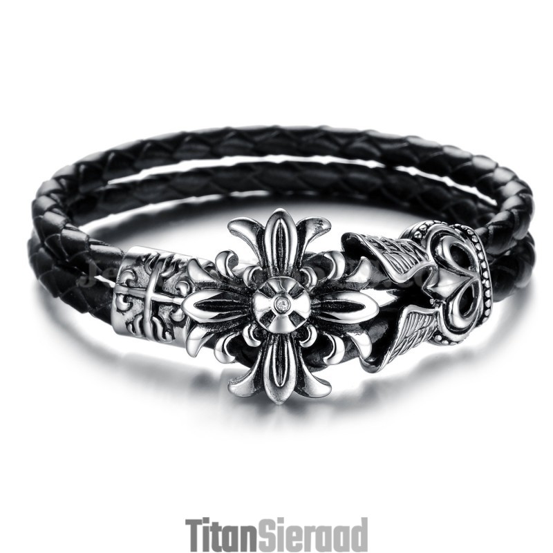 Goede Aanbieding Heren Titanium Leren Armband C871