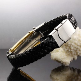 Heren Titanium Leren Kruisarmband C918