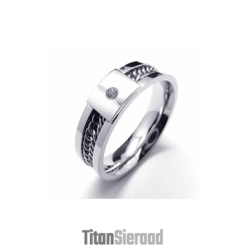 Diamanten Zetting 6 Mm Titanium Ingelegde Ring