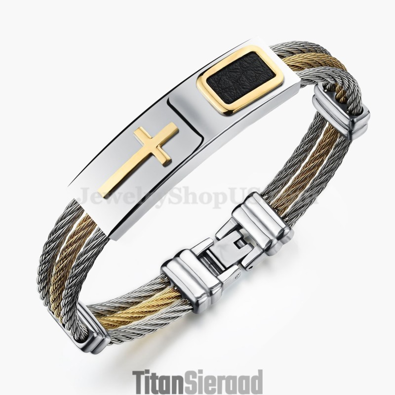 Heren Titanium Gouden Kruisarmband C785