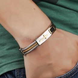 Heren Titanium Gouden Kruisarmband C785