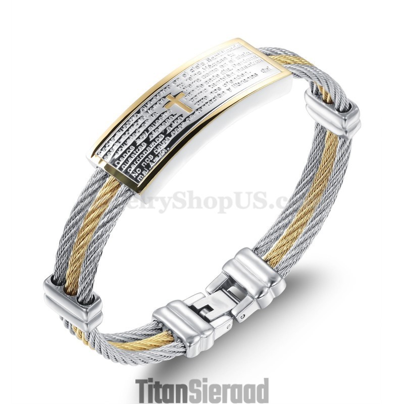 Gouden Zilveren Heren Titanium Kruisarmband C759
