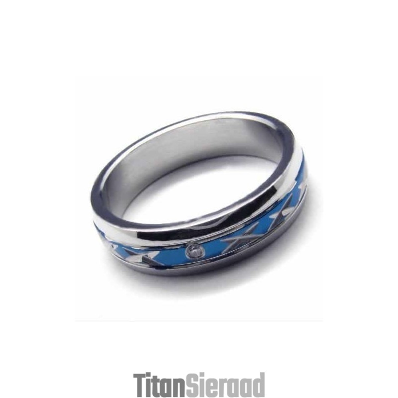 Ring Met Diamanten, 5 Mm Blauw Titanium Ingelegd