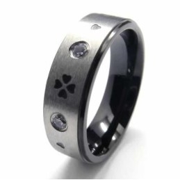 Vierklavertjevier Diamanten Set 6 Mm Titanium Ingelegde Ring