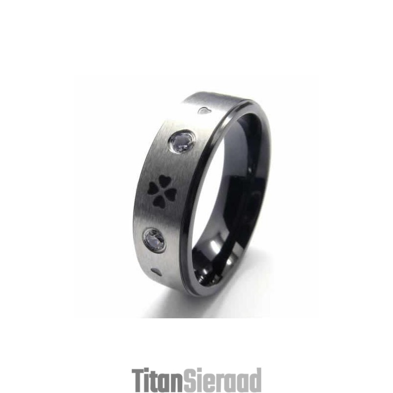 Vierklavertjevier Diamanten Set 6 Mm Titanium Ingelegde Ring