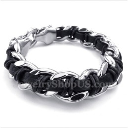 Heren Titanium Tijgerkop Leren Armband