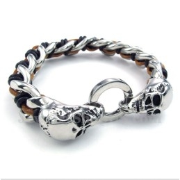 Heren Titanium Schedel Leren Armband