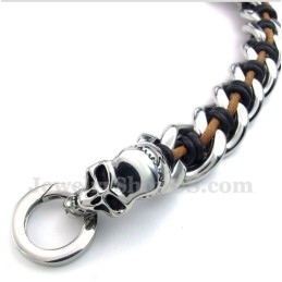 Heren Titanium Schedel Leren Armband