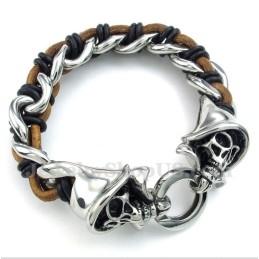 Titanium Grim Reaper Leren Armband Voor Heren