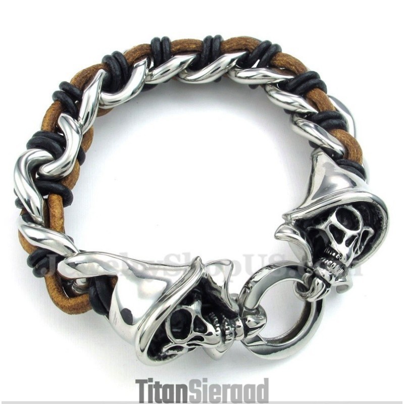 Titanium Grim Reaper Leren Armband Voor Heren