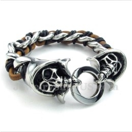 Titanium Grim Reaper Leren Armband Voor Heren