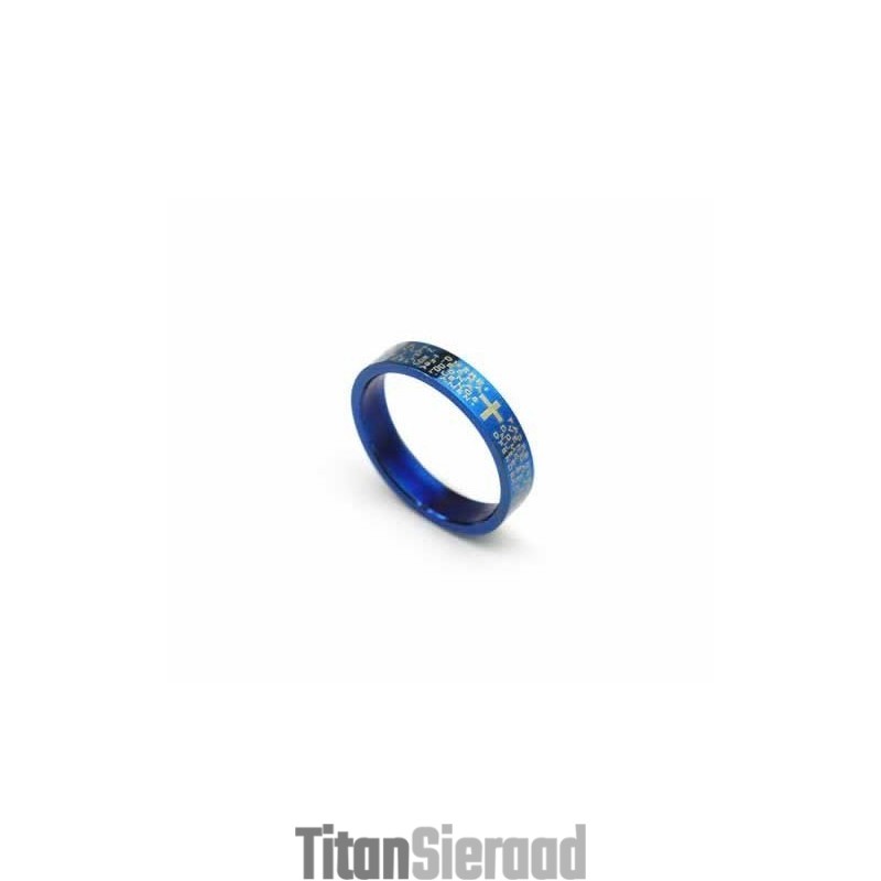 Bijbelkruis Heren 4Mm Blauwe Titanium Ring Bijbelkruis Heren 4Mm Blauwe Titanium Ring
