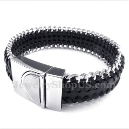Heren Titanium Zwarte Leren Armband