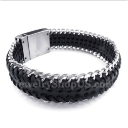 Heren Titanium Zwarte Leren Armband