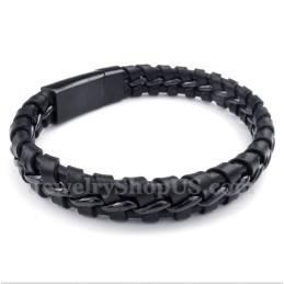 Heren Titanium Zwarte Leren Armband