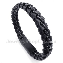 Heren Titanium Zwarte Leren Armband