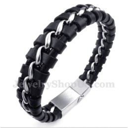Heren Titanium Leren Armband