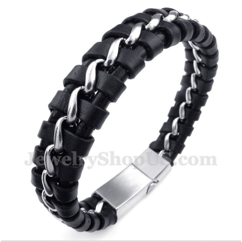 Heren Titanium Leren Armband Heren Titanium Leren Armband