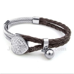 Heren Hartvormige Leren Titanium Armband
