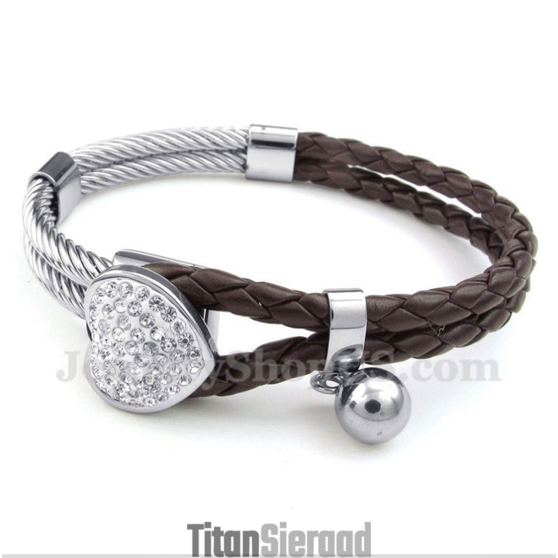 Heren Hartvormige Leren Titanium Armband