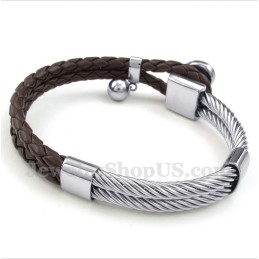 Heren Hartvormige Leren Titanium Armband
