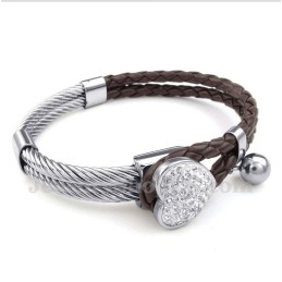 Heren Hartvormige Leren Titanium Armband