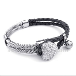 Heren Hartvormige Leren Titanium Armband