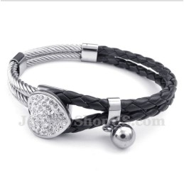 Heren Hartvormige Leren Titanium Armband