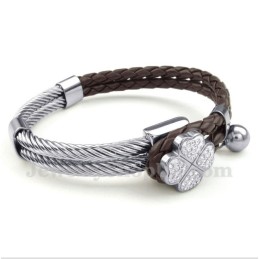 Heren Klaver Leren Titanium Armband