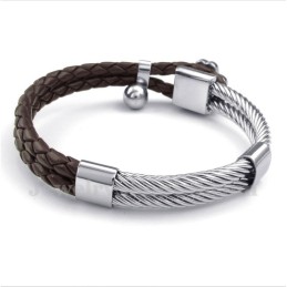 Heren Klaver Leren Titanium Armband