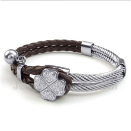 Heren Klaver Leren Titanium Armband