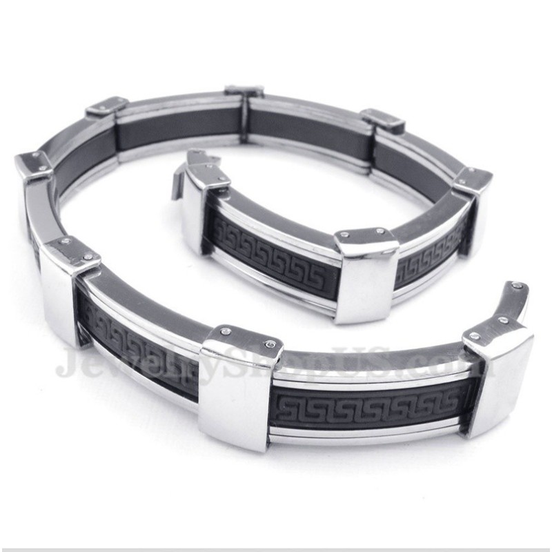 Heren Titanium Griekse Meanderpatroon Rubberen Armband Heren Titanium Griekse Meanderpatroon Rubberen Armband
