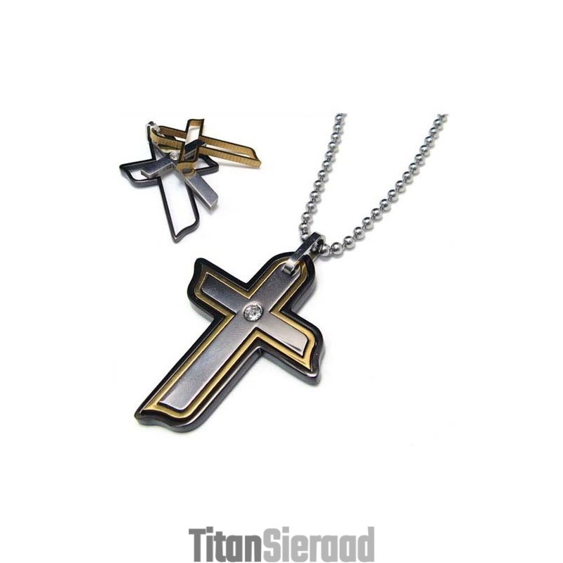 Drie Delen Met Diamanten Kruis Titanium Hanger Drie Delen Met Diamanten Kruis Titanium Hanger