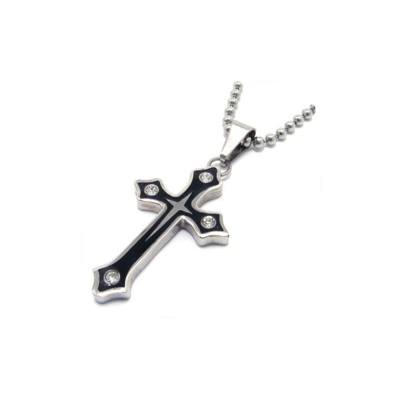 Mode Zwarte Plaat Kruis Titanium Hanger Met Diamanten