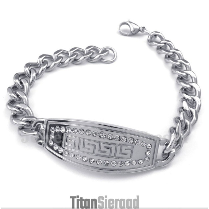 Herenarmband Van Titanium Met Griekse Meanderpatroon En Diamant Herenarmband Van Titanium Met Griekse Meanderpatroon En Diamant