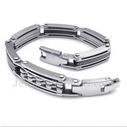Heren Titanium Griekse Meanderpatroon Zwarte Armband